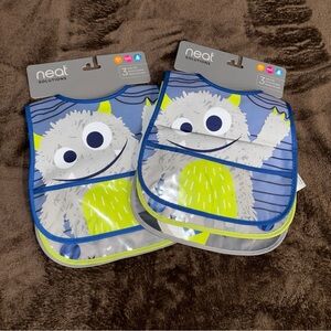Neat Solutions Monster Bibs - Blue and Green PVC free New 2pack of 3